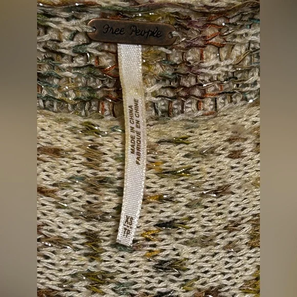 Free People Casablanca Boho Knit Poncho Wool Cream Brown XS - Picture 12 of 14